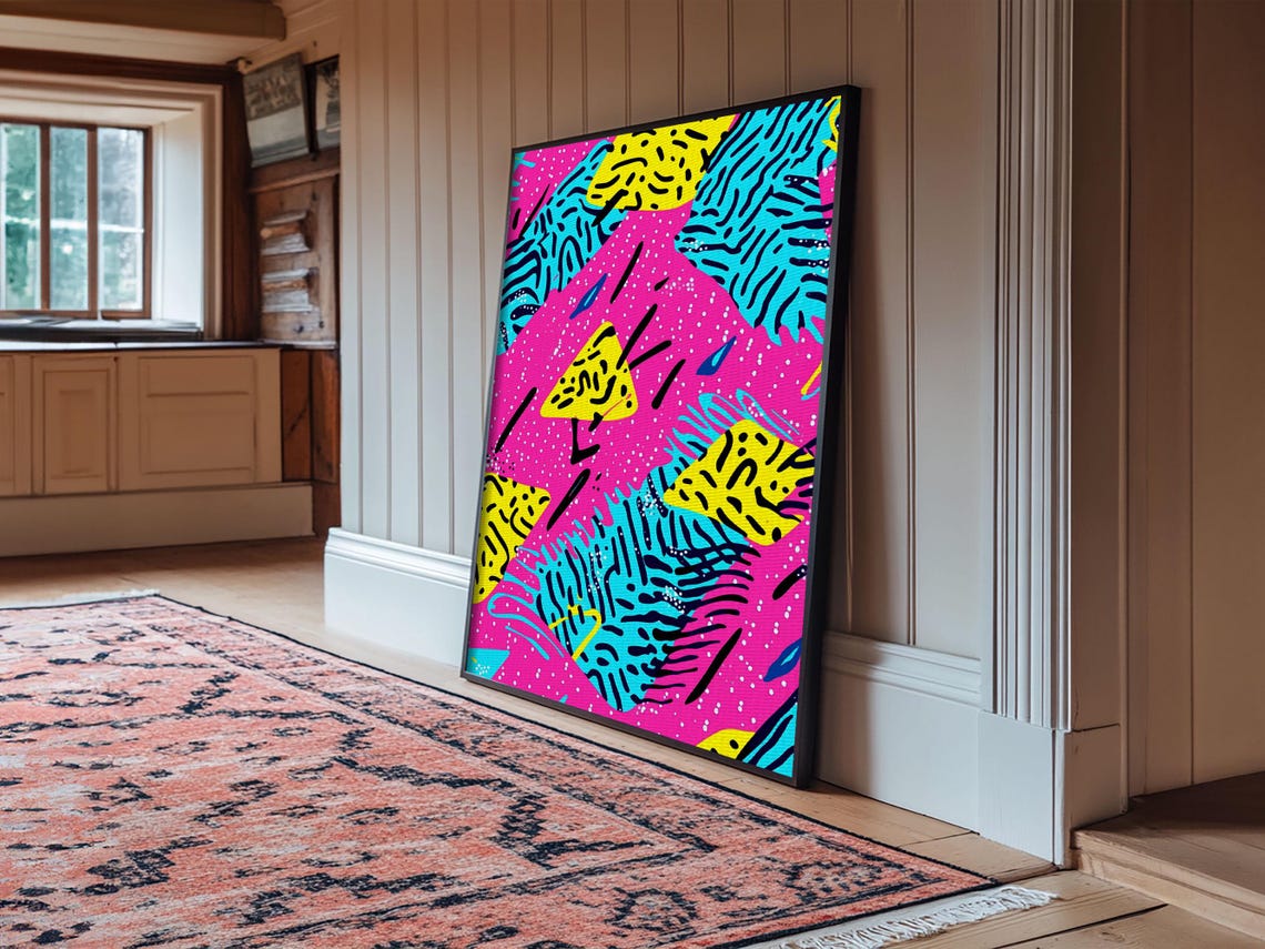 Retro 90s Hot Pink Memphis Pattern Abstract Bold Wall Art Poster - Image 3