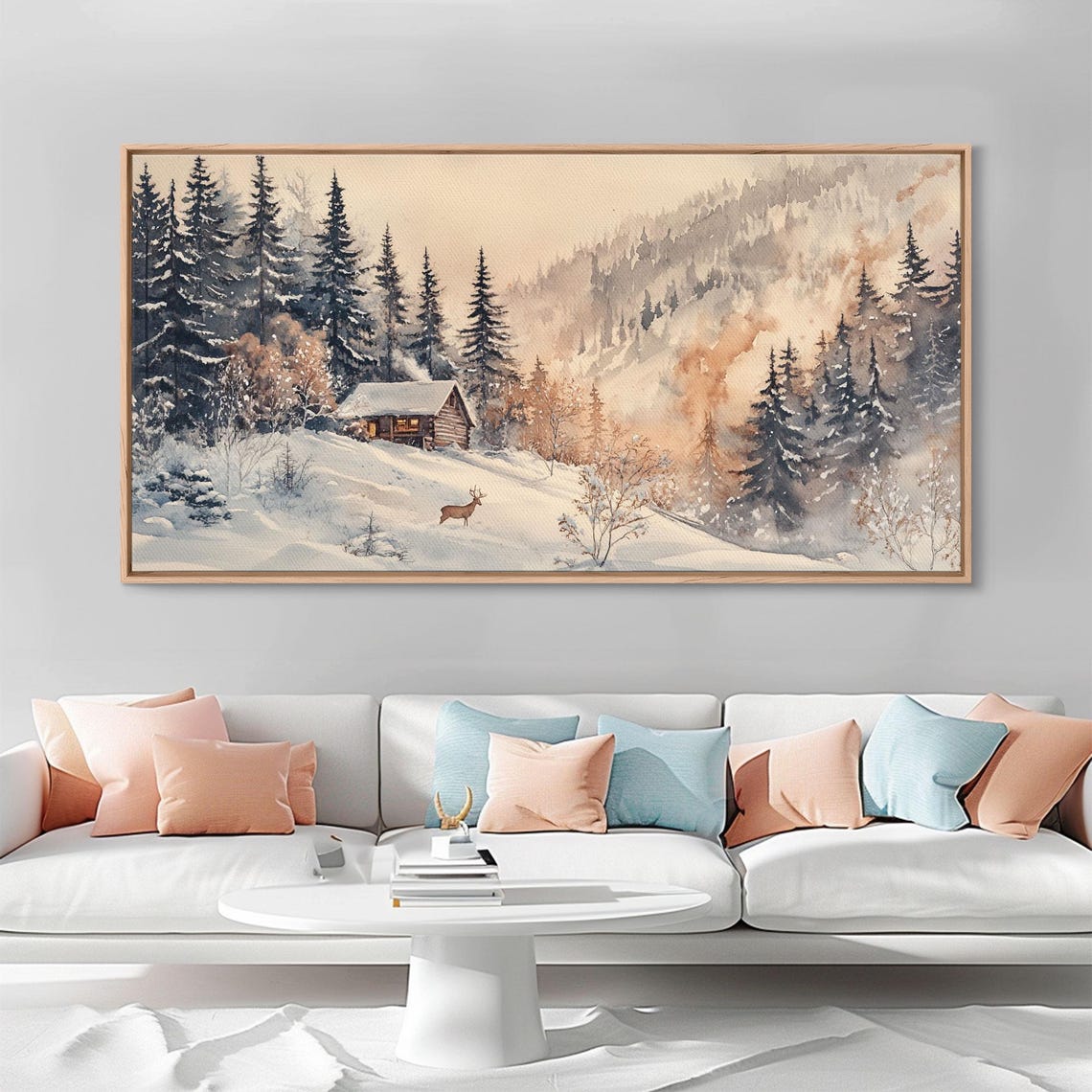 Winter Cabin Snow Forest Deer Misty Mountain Cozy Holiday Night Poster - Image 4