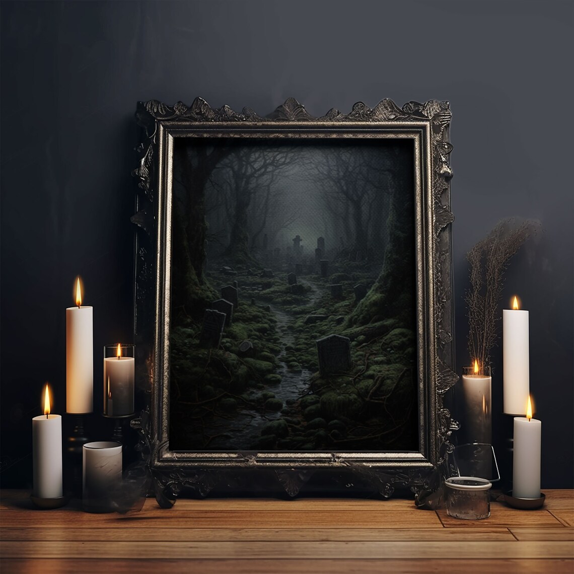Haunted Cemetery Halloween Graveyard Art Print - Image 4