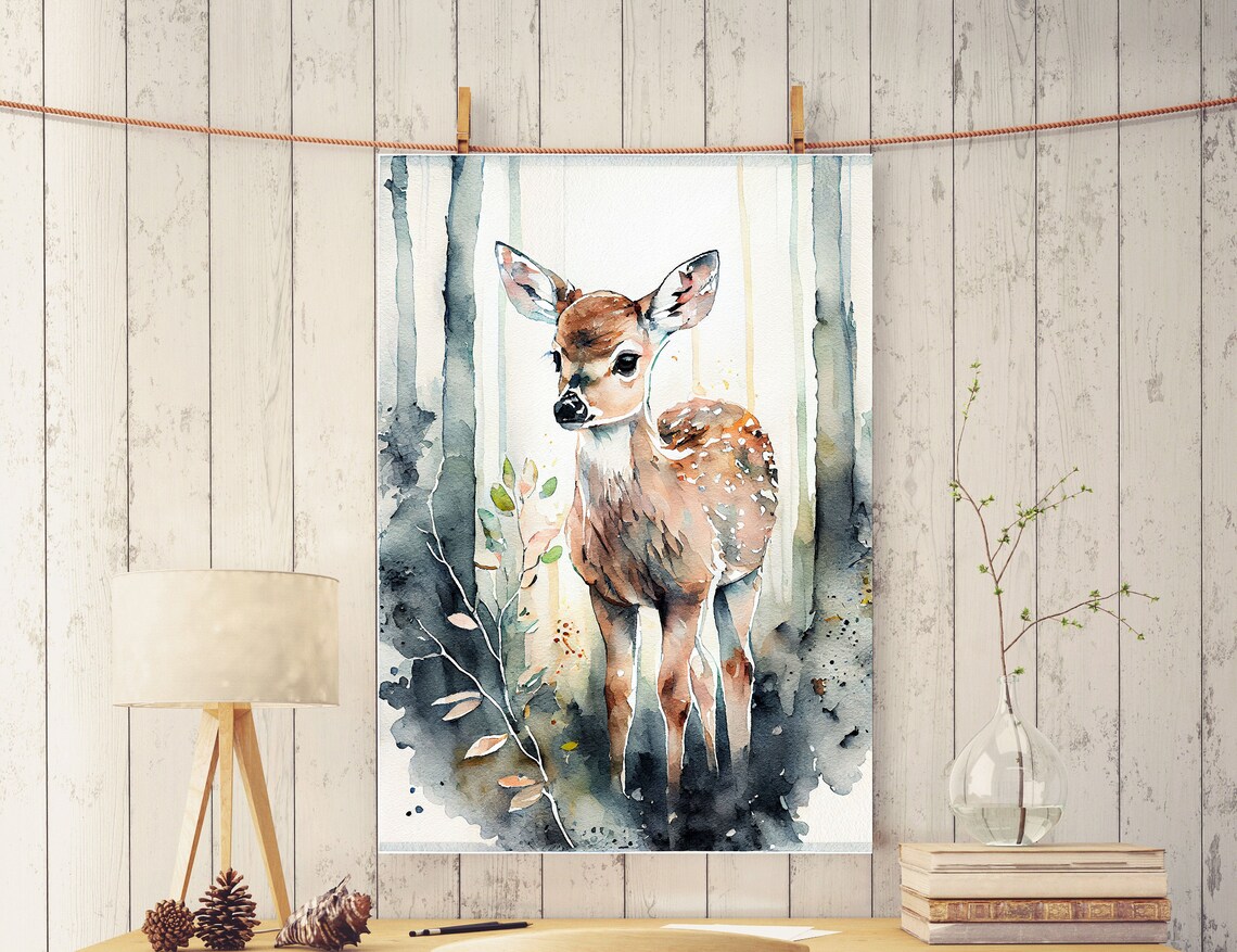 Watercolor Baby Deer Fawn Forest Cute Woodland Animal Nursery Poster - Image 6