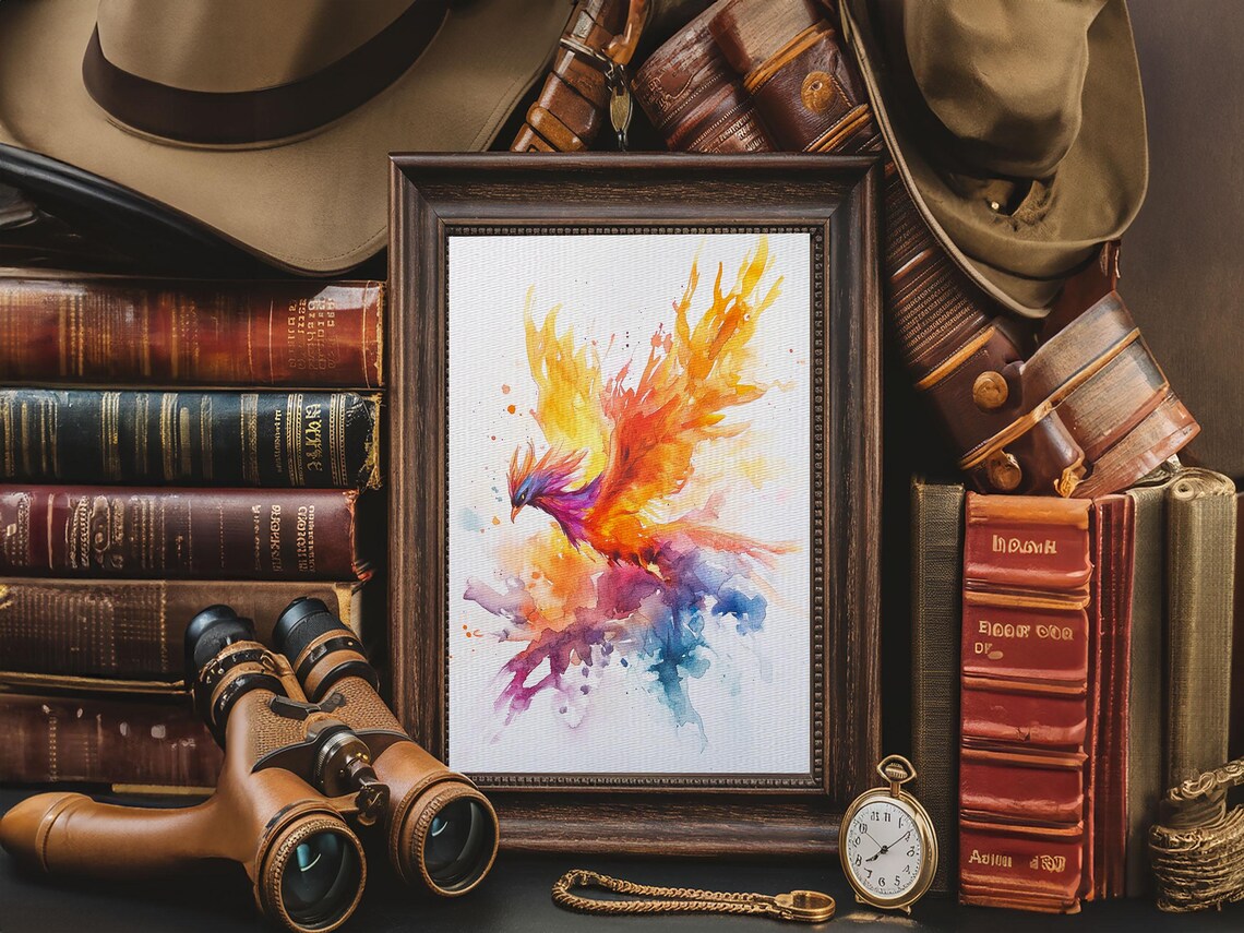 Fire Phoenix Rising Watercolor Fantasy Bird Rebirth Art Print - Image 3