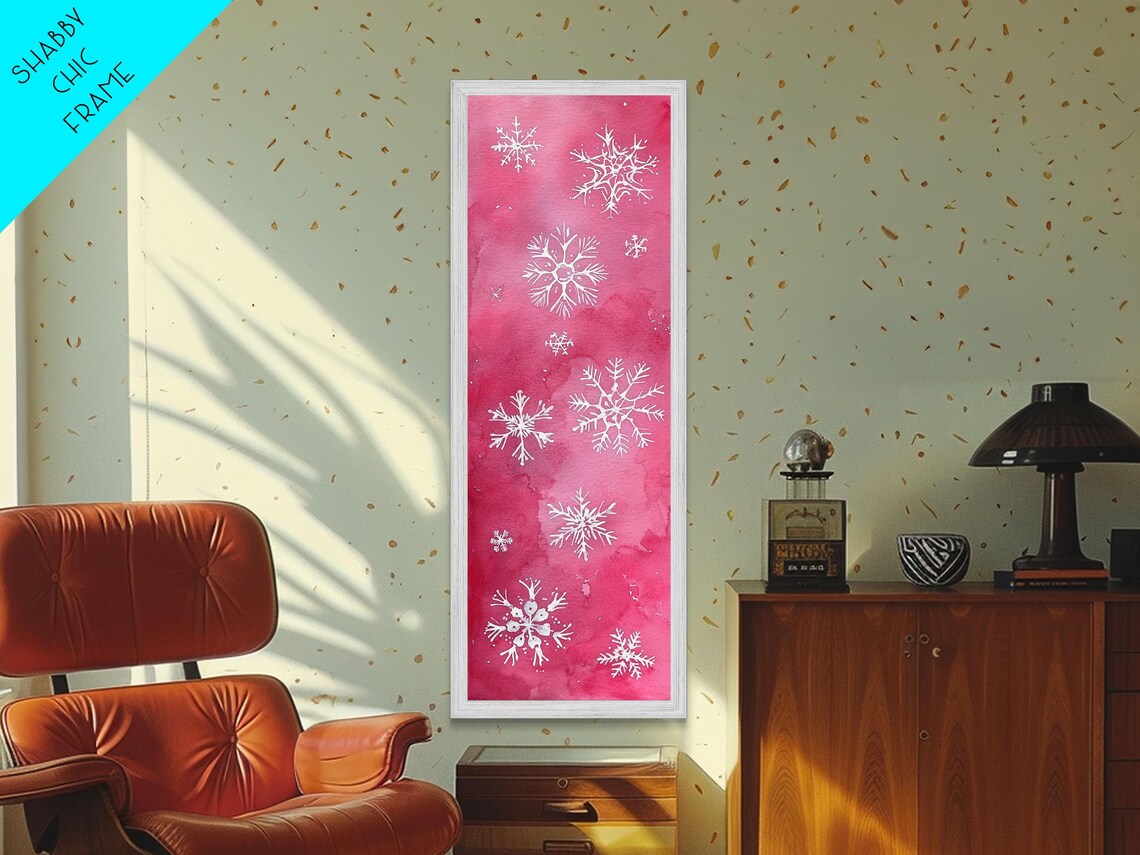 White Snowflakes Pink Watercolor Christmas Holiday Art Poster - Image 2