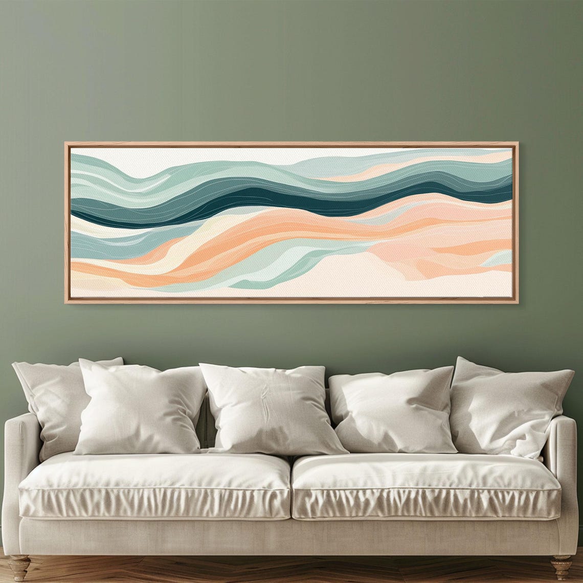 Teal Navy Peach Ocean Waves Minimalist Abstract Wall Art Poster - Image 6