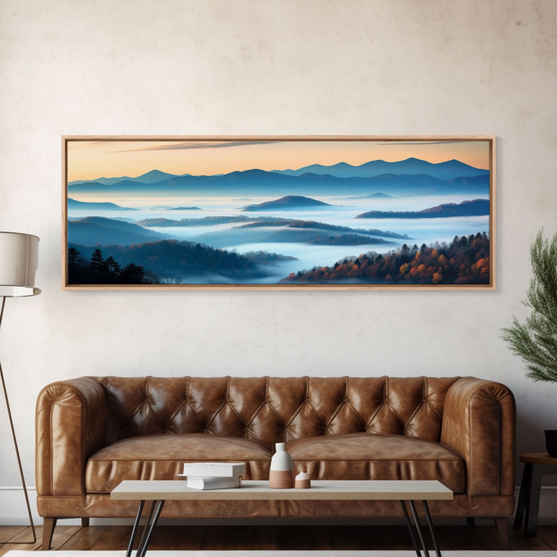 Blue Ridge Mountains Misty Valley Fog Autumn Sunset Panoramic Poster