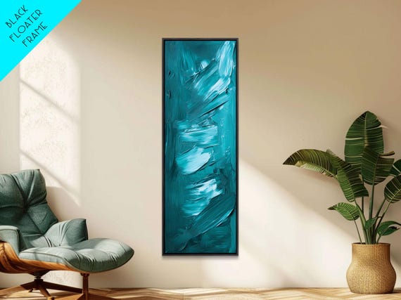 Textured Brushstroke Framed Print In Bold Teal Geometric Wall Art Vertical Wall Art Coastal Decor Bedroom Art Gift Idea