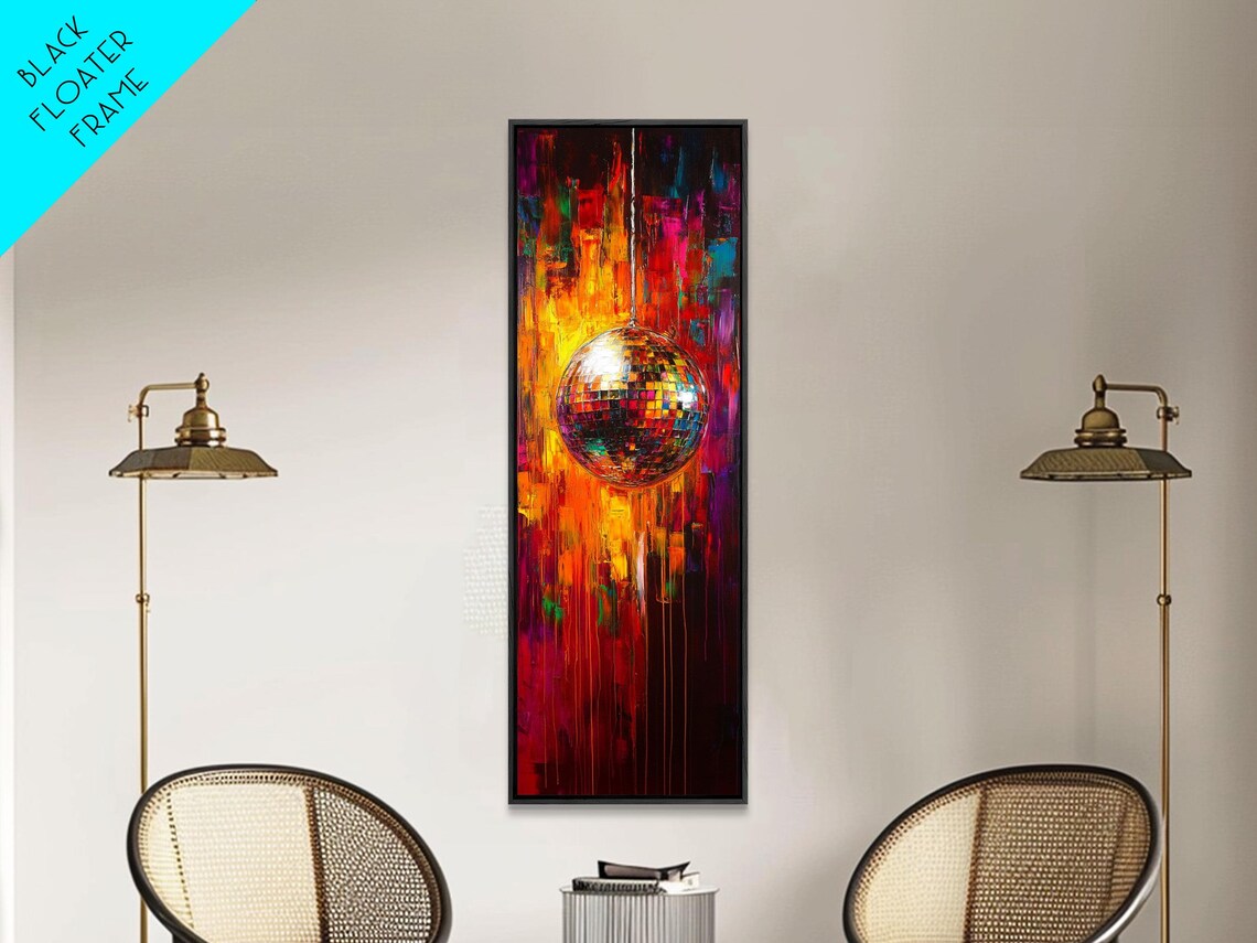 Disco Ball In Fiery Red Abstract Oil Painting Dance Party Art Poster - Image 4