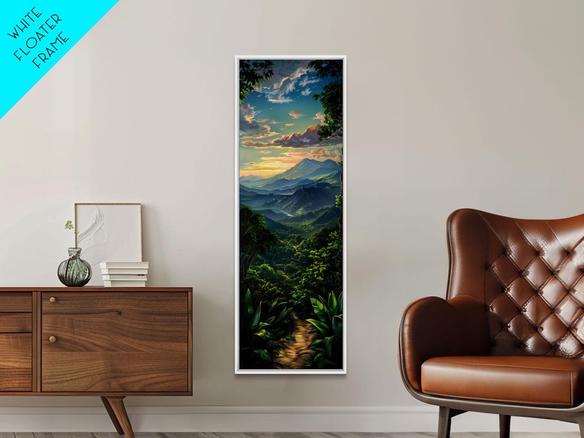 Jungle Landscape Painting Tropical Wall Art Print Mountain Art Printed On Framed Oversized Narrow Landscape Art - Image 5