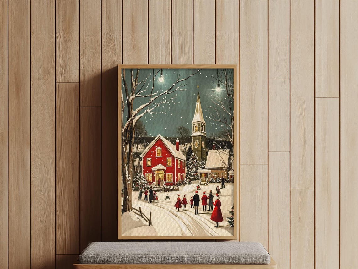 Small Town Christmas Painting Print Christmas Village Art Christmas Village Painting Christmas Home Decor Christmas Living Room Art - Image 4
