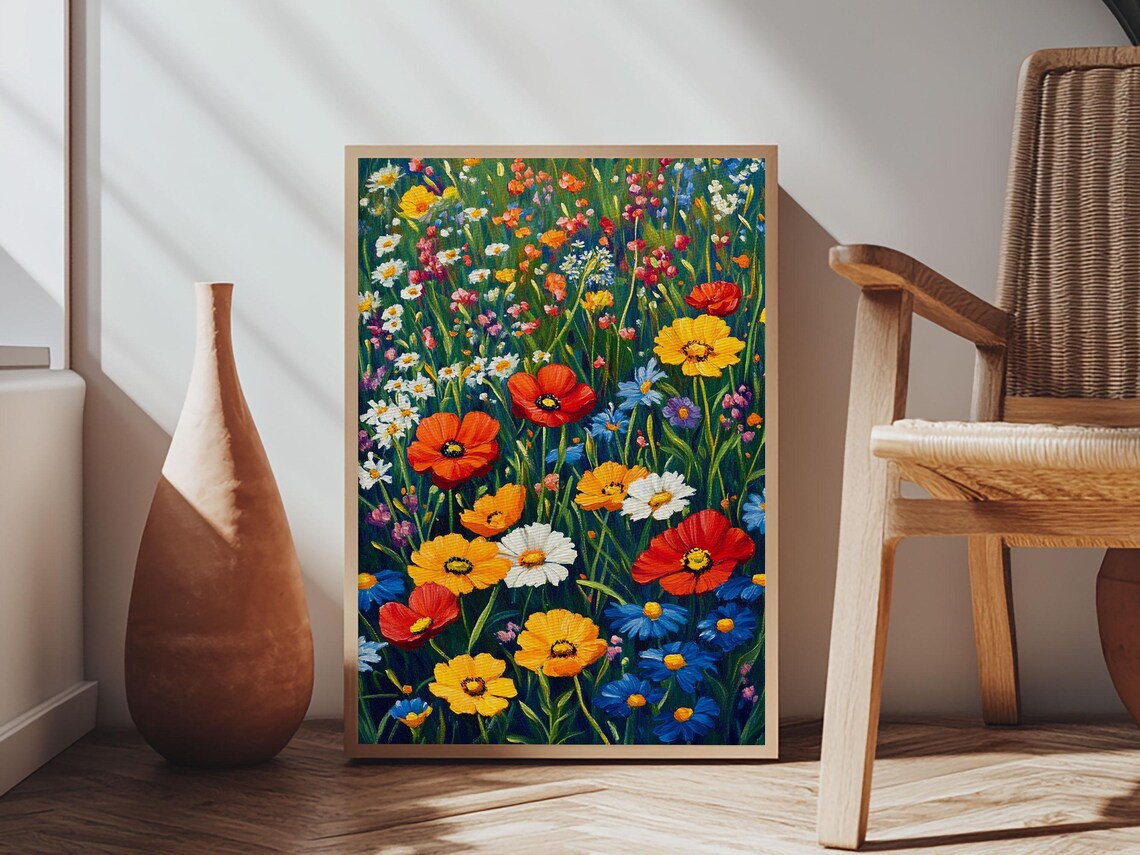 Vibrant Wildflower Field Red Poppies Colorful Floral Art Poster - Image 3