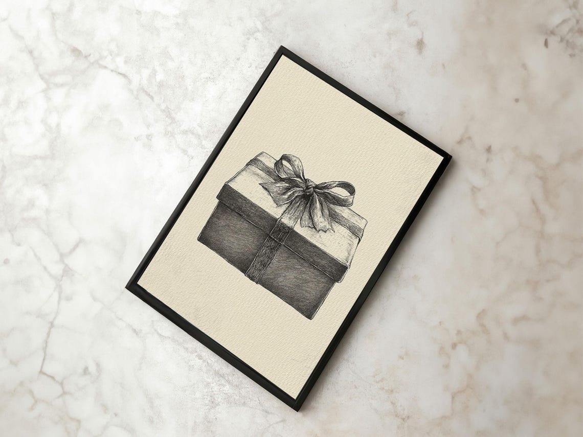 Christmas Gift Box Sketch Elegant Bow Minimalist Holiday Wall Poster - Image 5