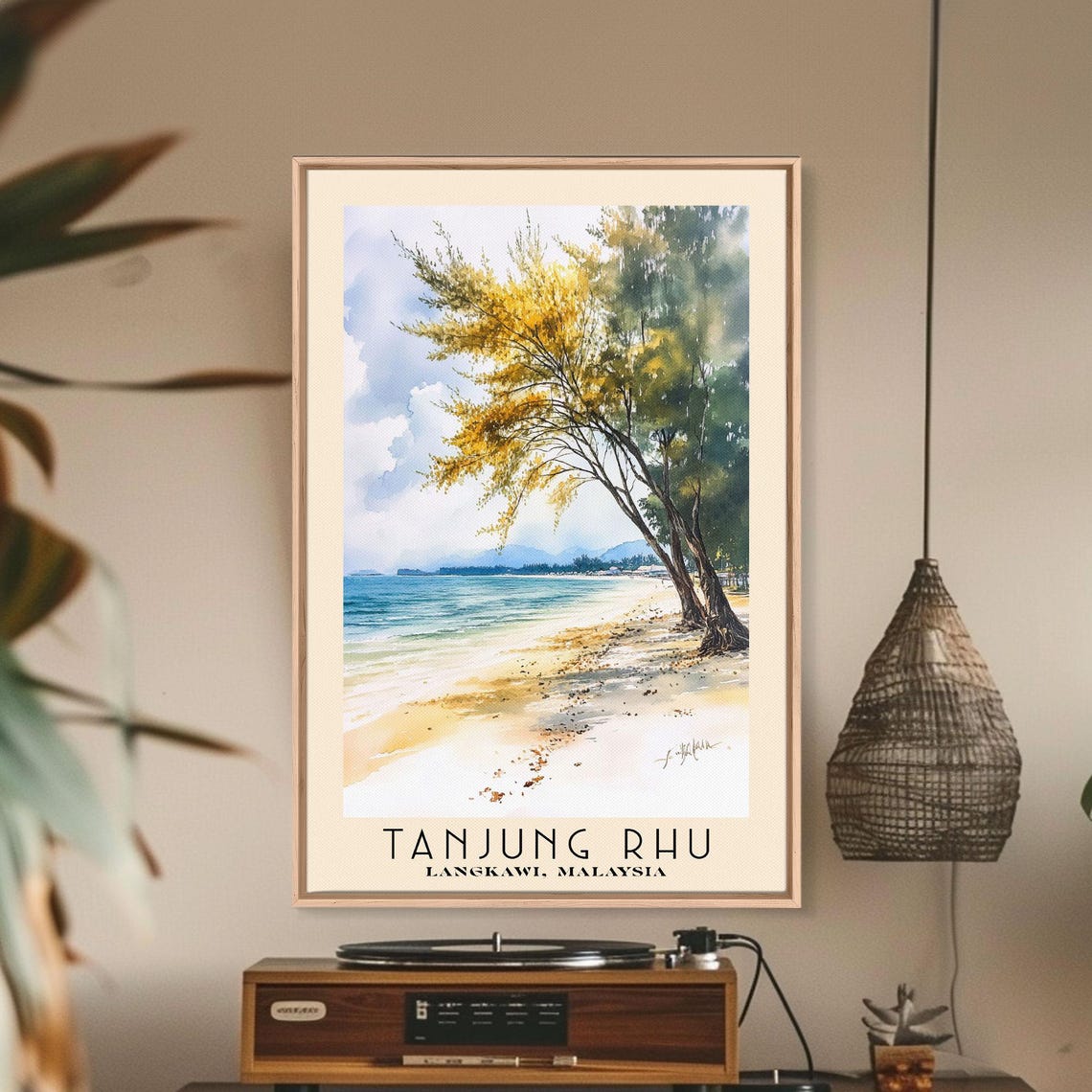 Tanjung Rhu Langkawi Malaysia Golden Tree Leaning Beach Blue Poster - Image 3