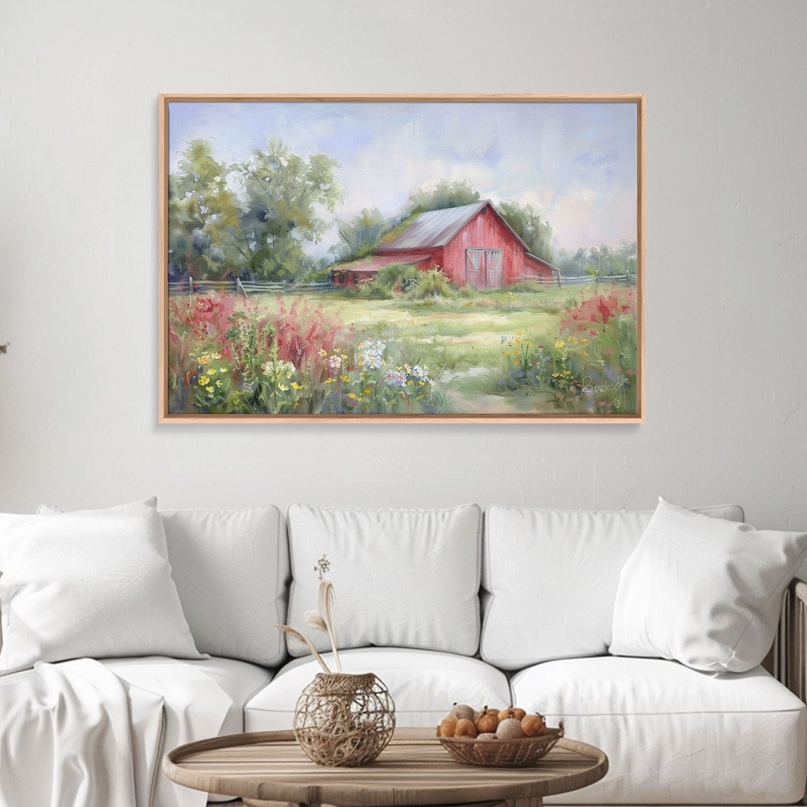 Red Barn Wildflower Meadow Watercolor Rustic Farmhouse Summer Poster - Image 4