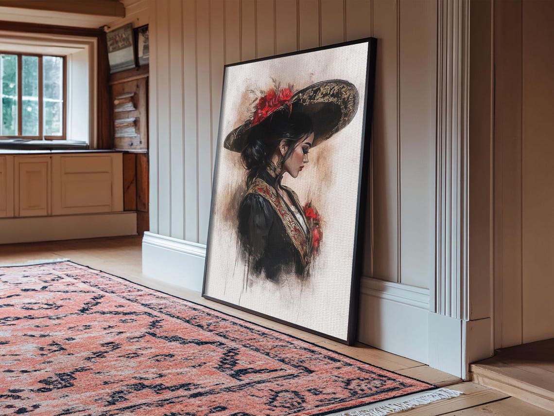 Female Matador Wide Hat Portrait Watercolor Chicano Wall Art Poster - Image 4