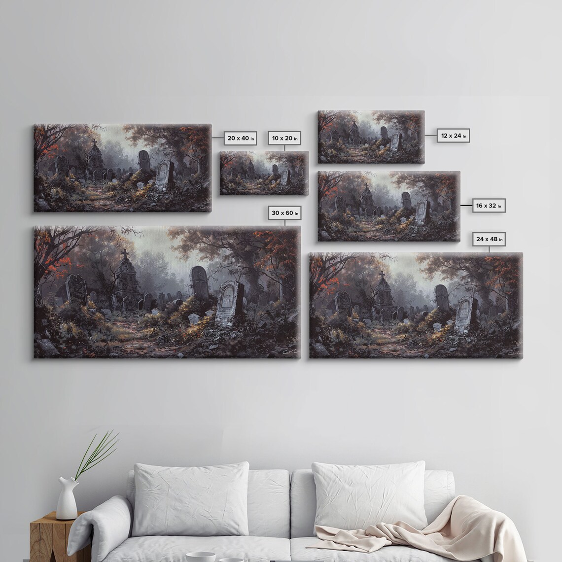 Haunted Cemetery Halloween Art Print, Spooky Decor - Image 2