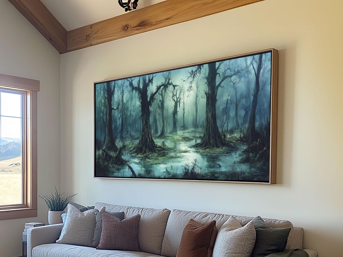 Moody Swamp Mossy Trees Misty Water Dark Academia Art Poster - Image 5