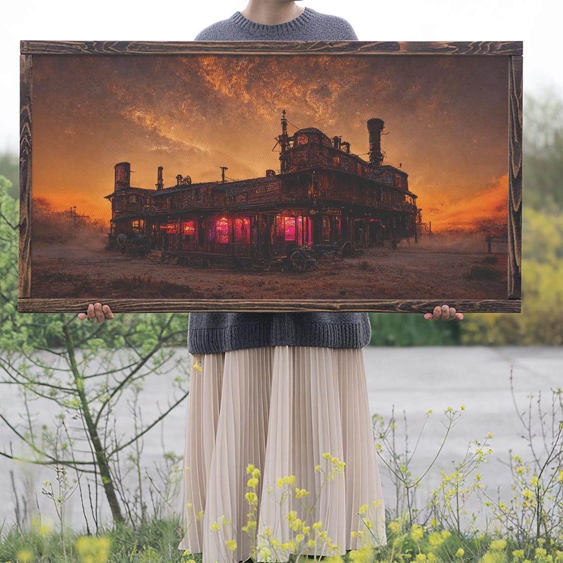 Dystopian Steampunk Wild West Mashup Abandoned Wild West Saloon Art Print Ready To Hang Wall Art - Image 2