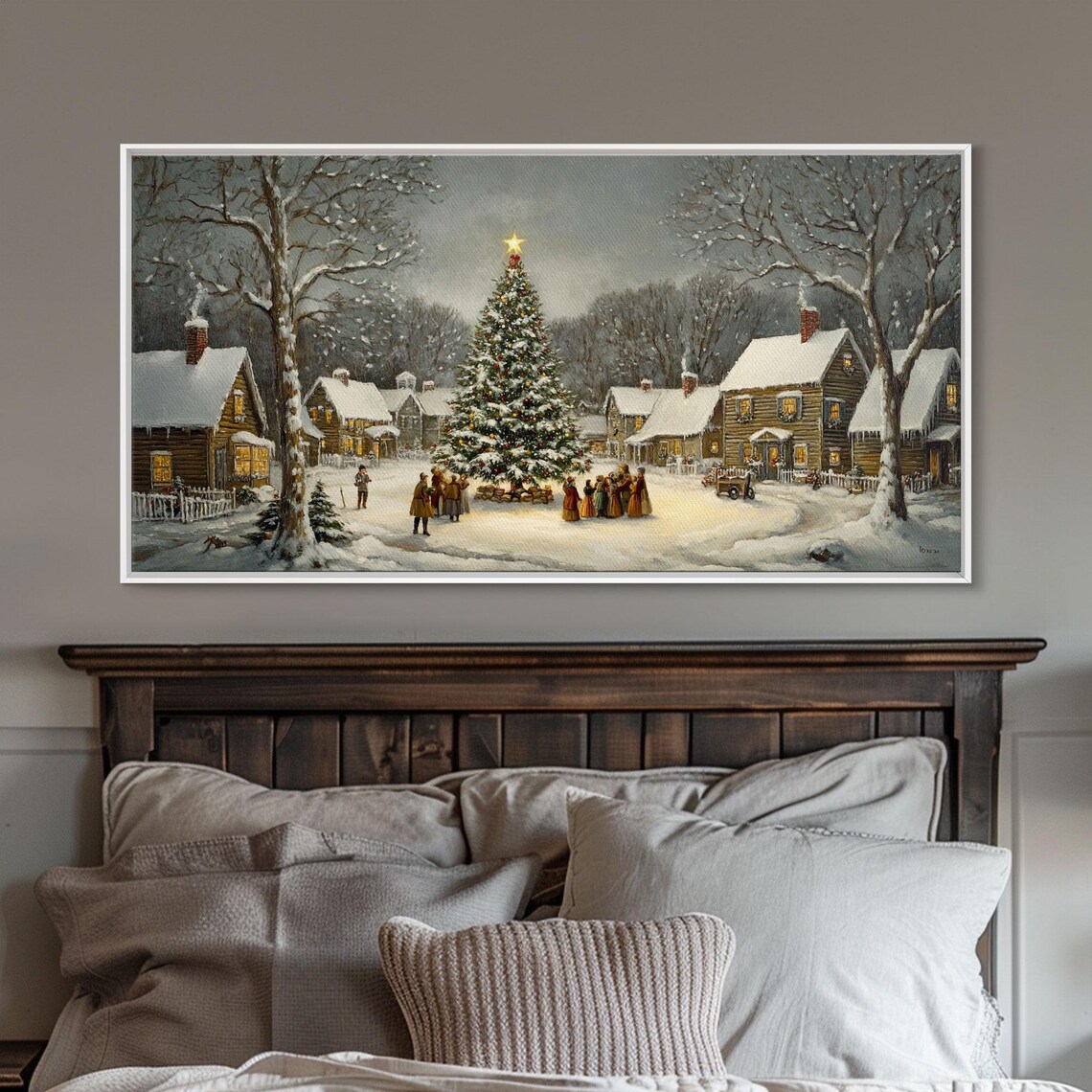 Christmas Tree in Snowy Village, Rustic Holiday Art Print - Image 3