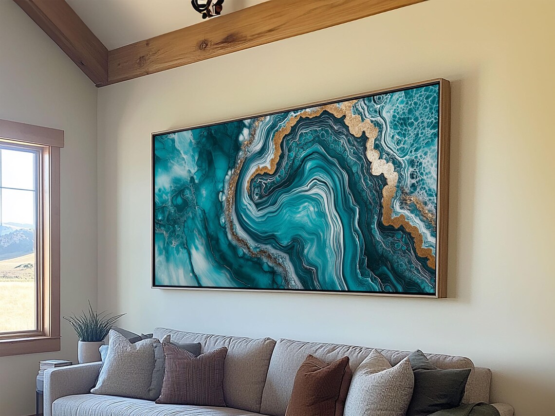 Turquoise Geode Inspired Abstract Coastal Art Print - Image 4