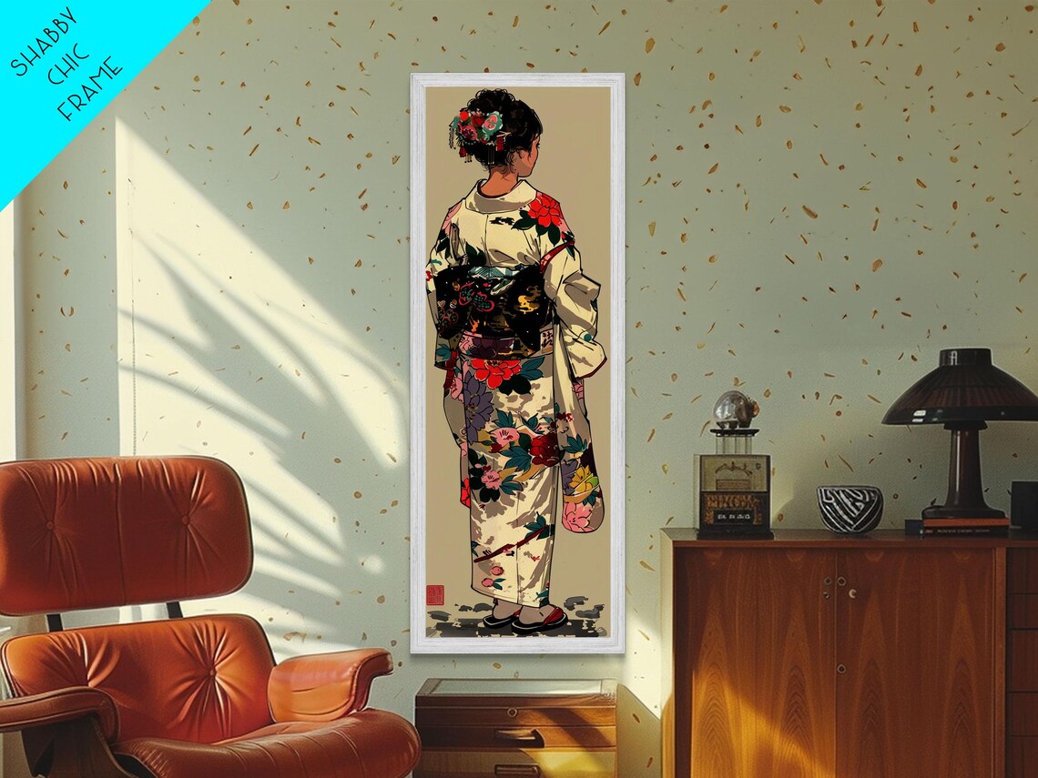 Traditional Japanese Kimono Floral Elegant Woman Ukiyo-E Art Print - Image 6