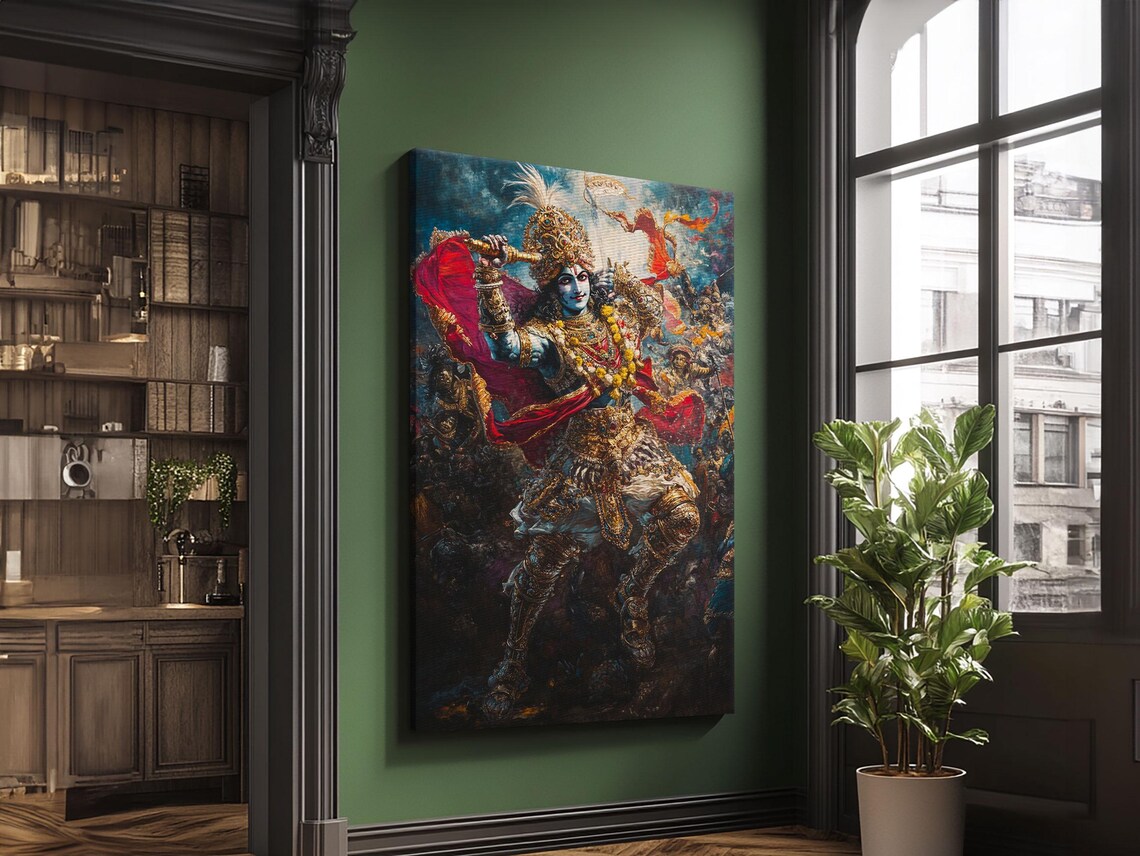 Krishna Radha Krishna Wall Art, Hindu Art Print - Image 3