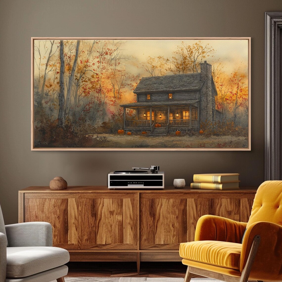 Spooky Farmhouse Halloween Autumn Pumpkin Art Print
