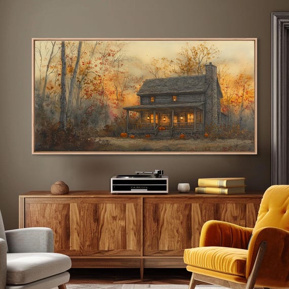 Spooky Farmhouse Halloween Autumn Pumpkin Art Print