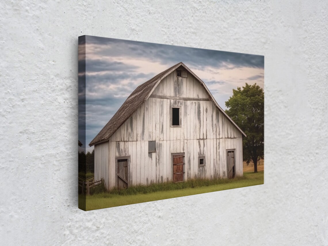 White Barn Landscape Print, Rustic Farmhouse Decor - Image 3