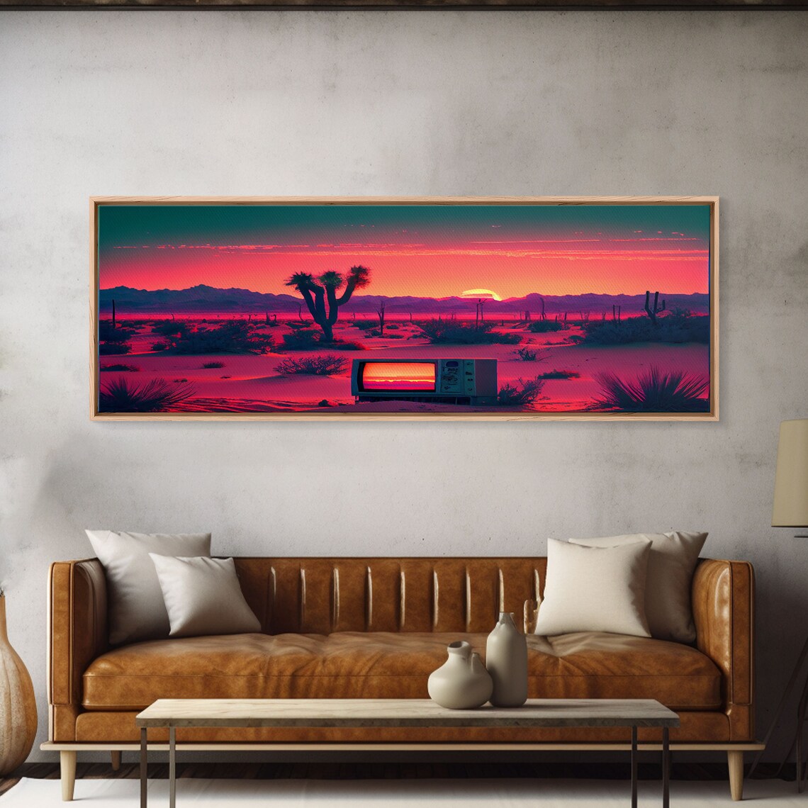 Retro TV in the Desert, Synthwave Art Poster Print