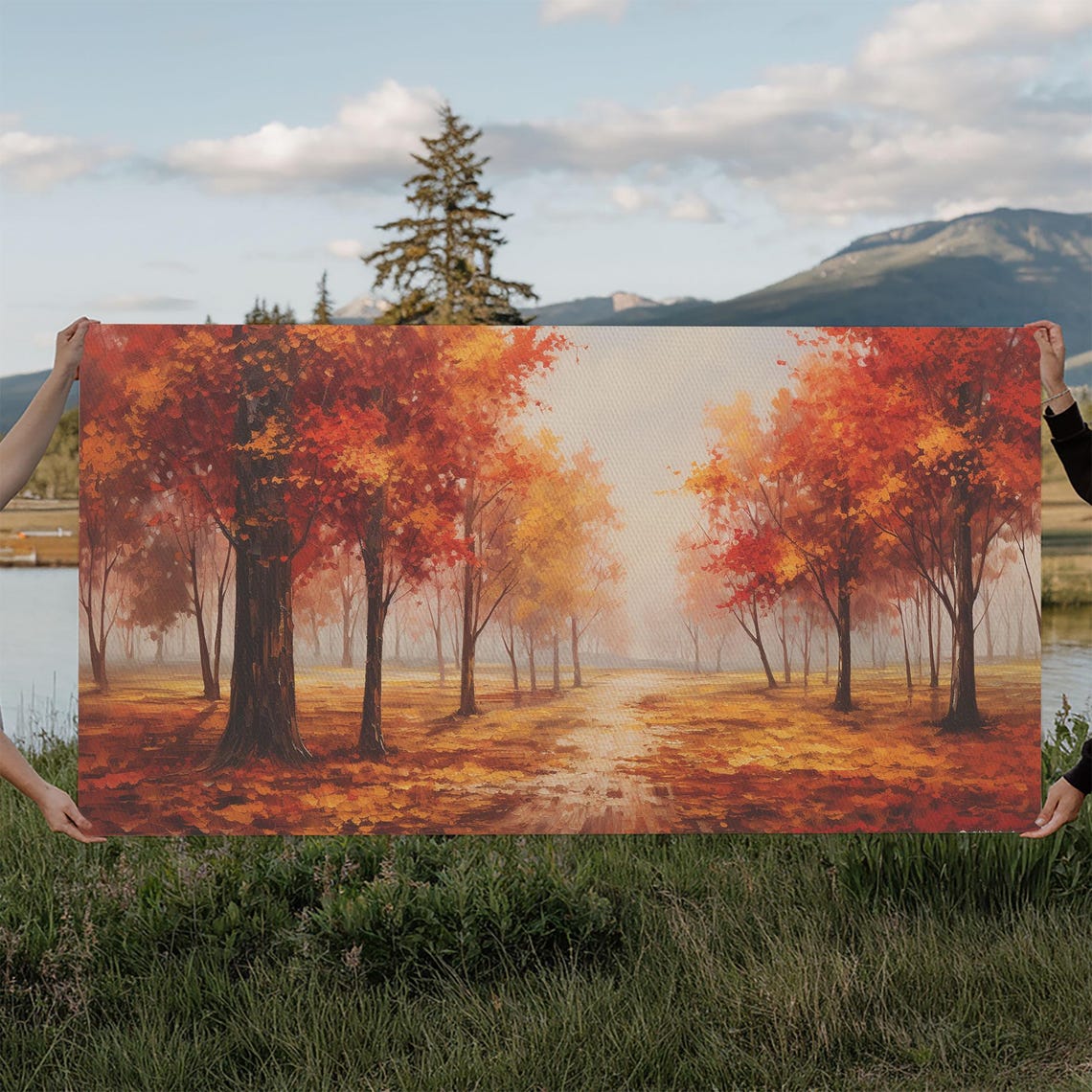 Autumn Forest Path Red Maple Trees Falling Leaves Fall Wall Art Poster - Image 6