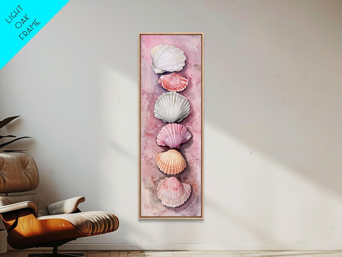 Pink Seashells Watercolor Painting Scallop Shells Coastal Vertical Poster - Image 2