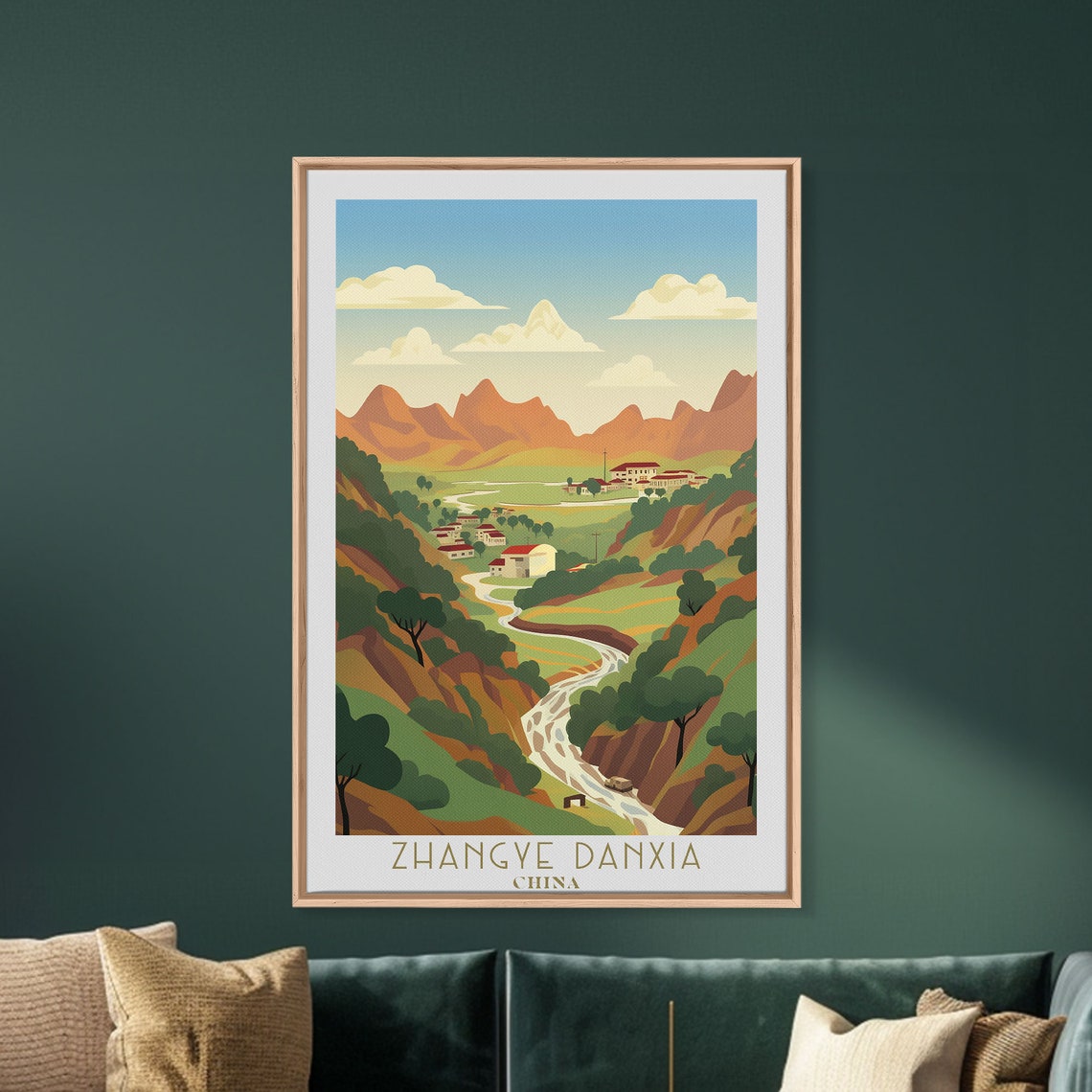 Zhangye Danxia China Rainbow Mountains Valley Village Travel Poster - Image 6