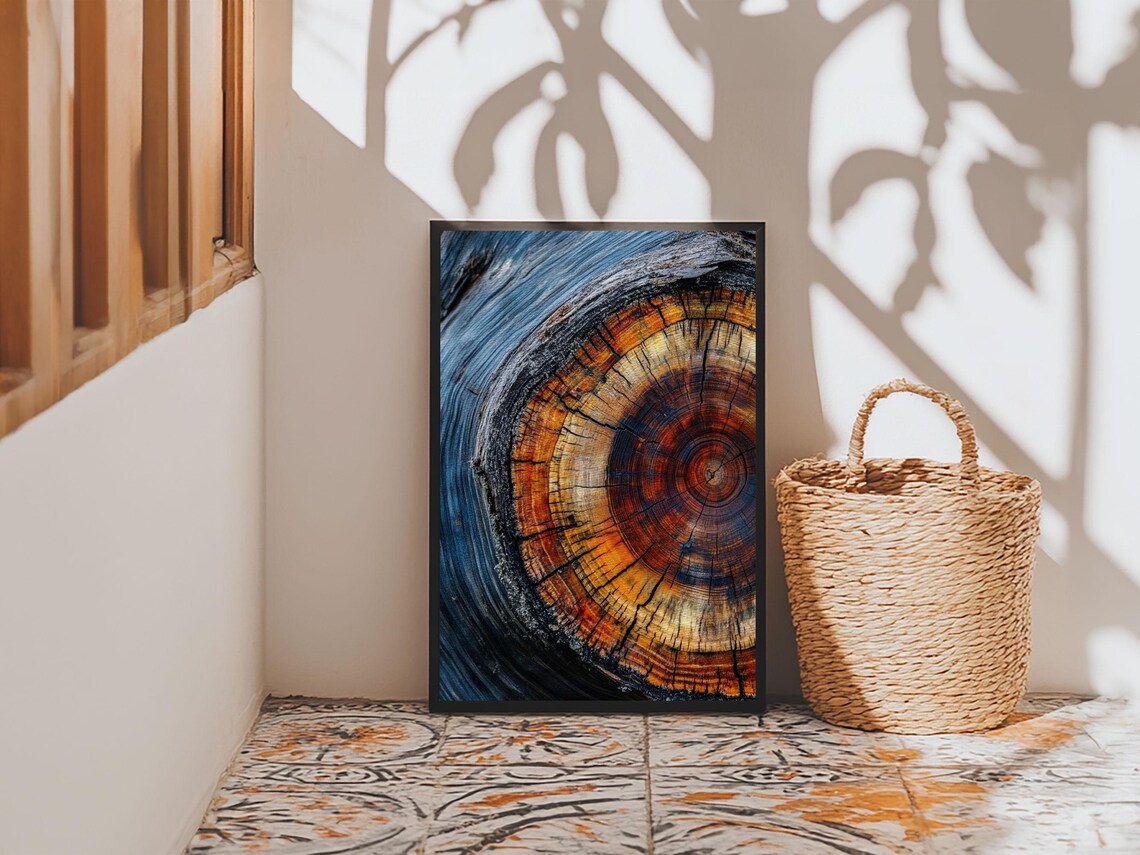 Print With Wood Frame Tree Rings Vertical Wall Art Boho Minimalist Modern Farmhouse Decor Rustic Art Contemporary Art - Image 2
