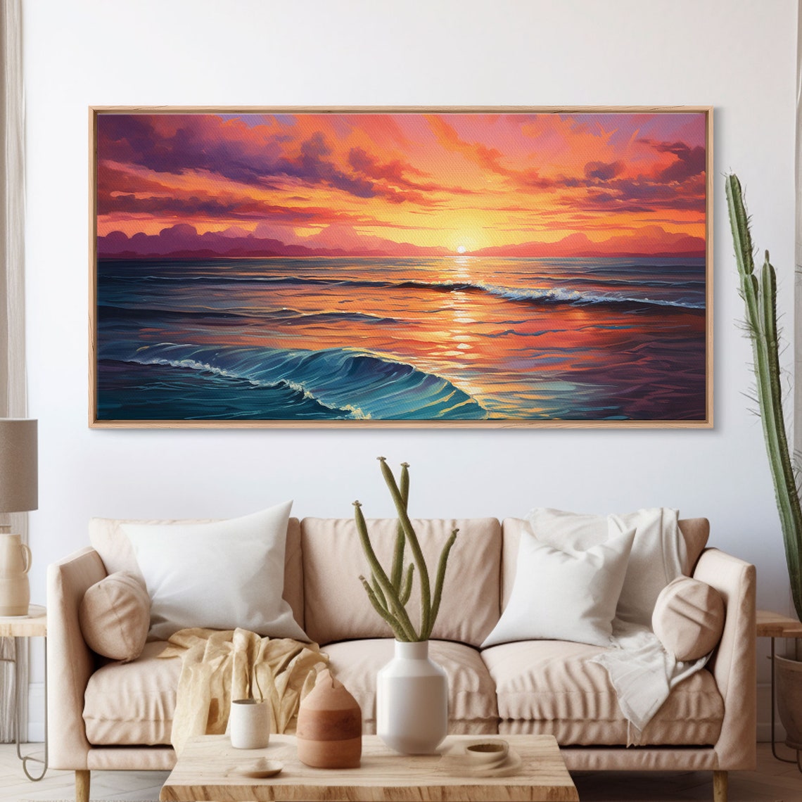 Ocean Sunset Waves Painting Vibrant Orange Purple Seascape Wall Poster - Image 3