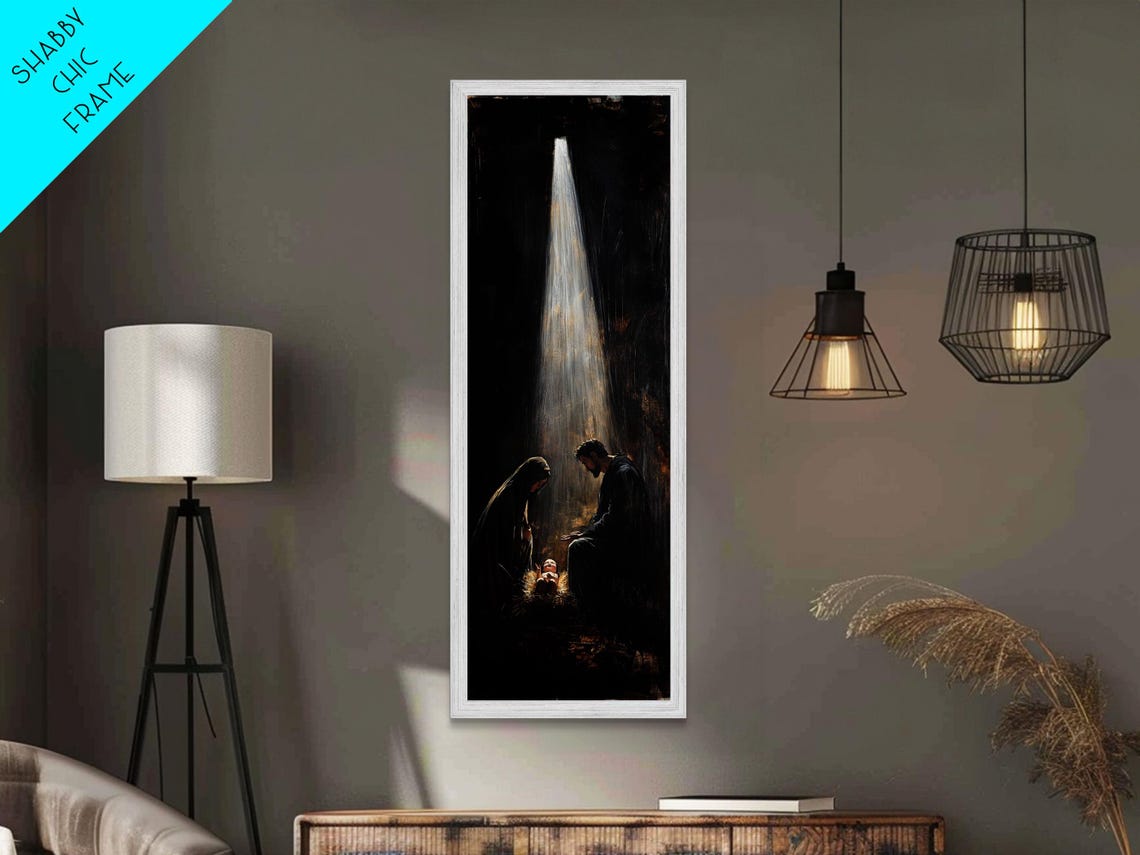 Dark Dramatic Nativity Scene Holy Light Christmas Wall Art Poster - Image 6