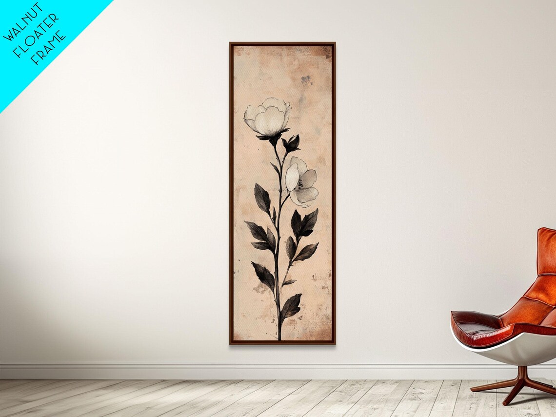 Minimalist Ink Sketch Of White Roses On Vintage Cream Floral Poster - Image 5