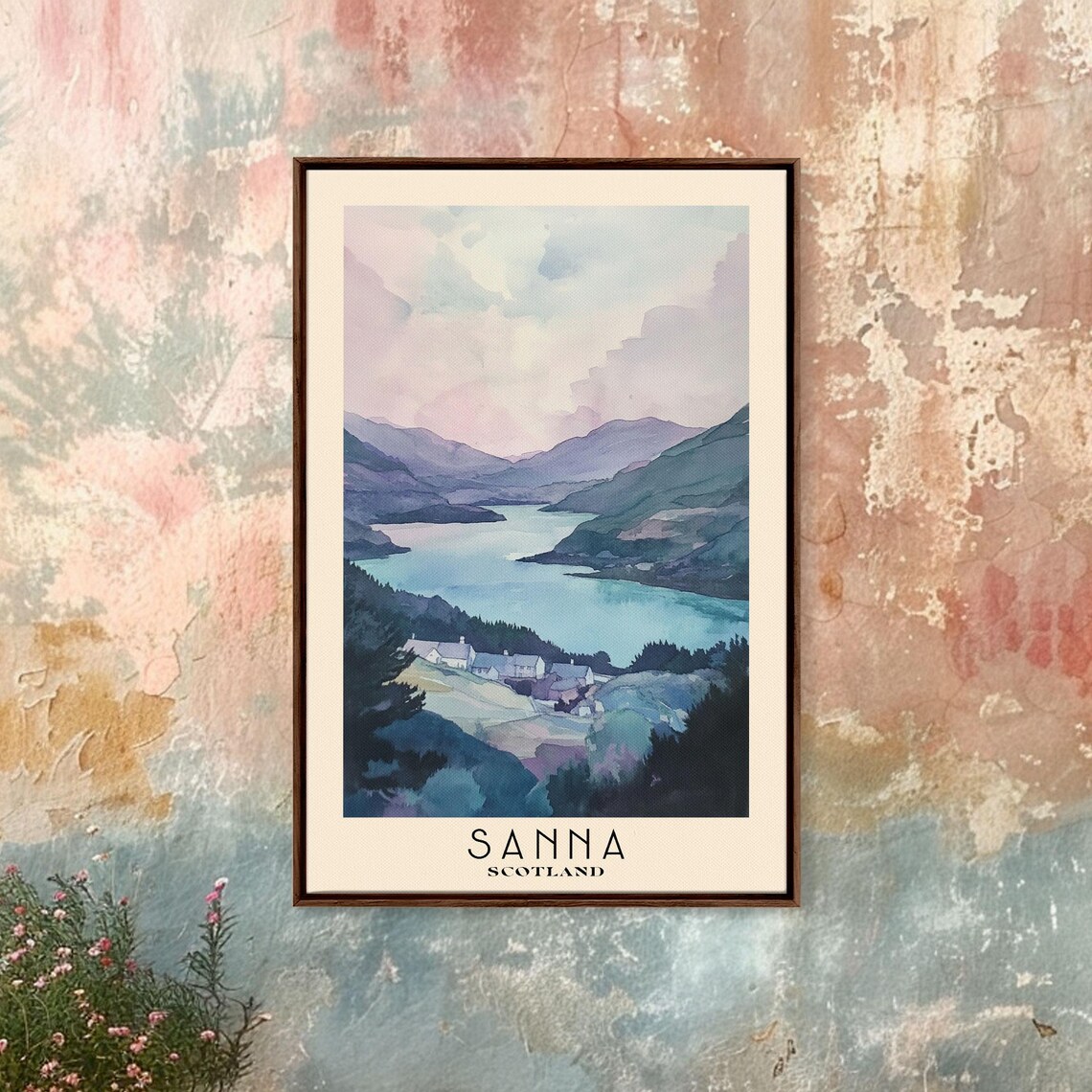 Sanna Scotland Misty Highland Loch White Cottages Purple Peaks Poster - Image 4