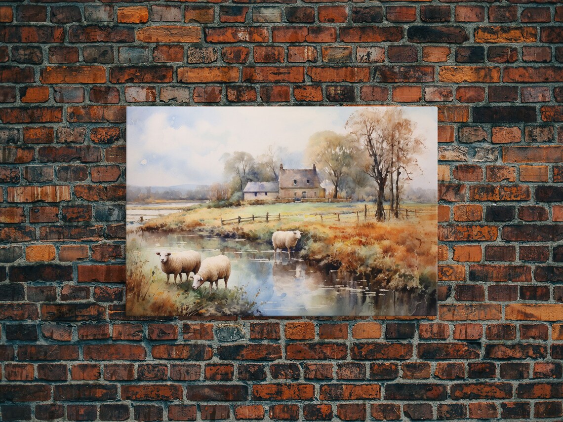 Sheep Grazing By The River, Vintage Landscape Art Print - Image 6