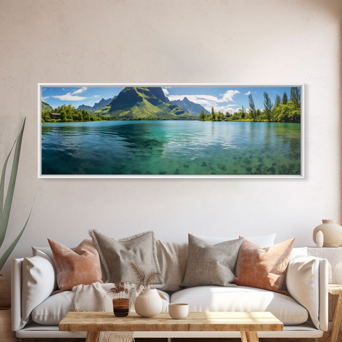 Tahiti Turquoise Lagoon Lush Volcanic Peak Daytime Panoramic Poster - Image 4