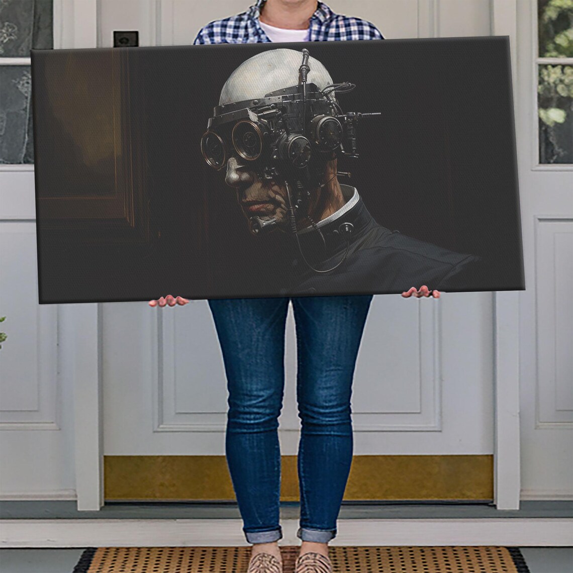 Steampunk Cyborg Portrait With Mechanical Goggles Dark Victorian Poster - Image 3