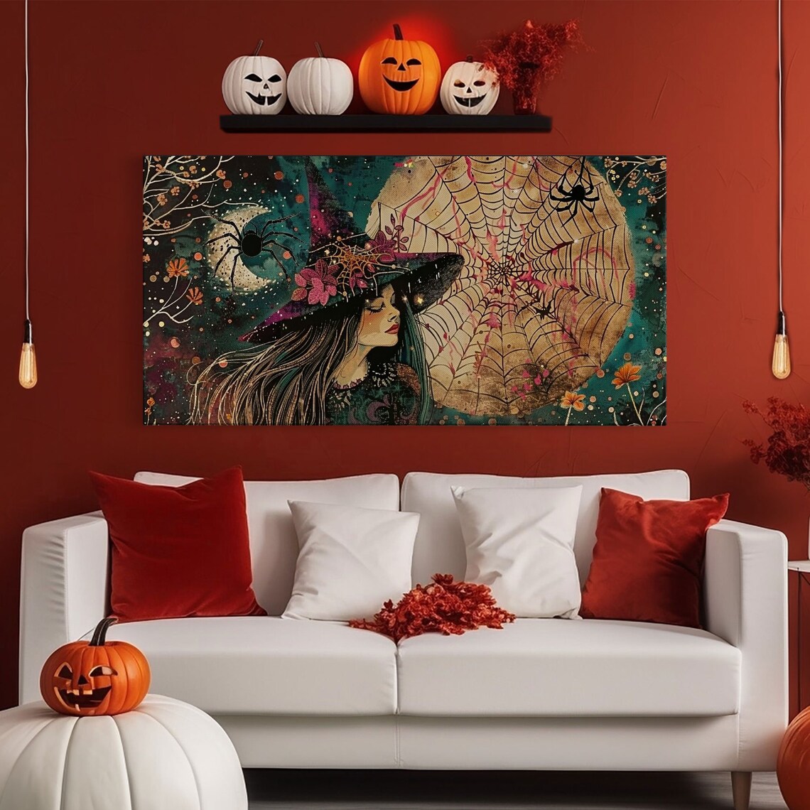 Cottagecore Witch Spider Web Moon Spiders Portrait Spooky Halloween Wall Art - Image 6
