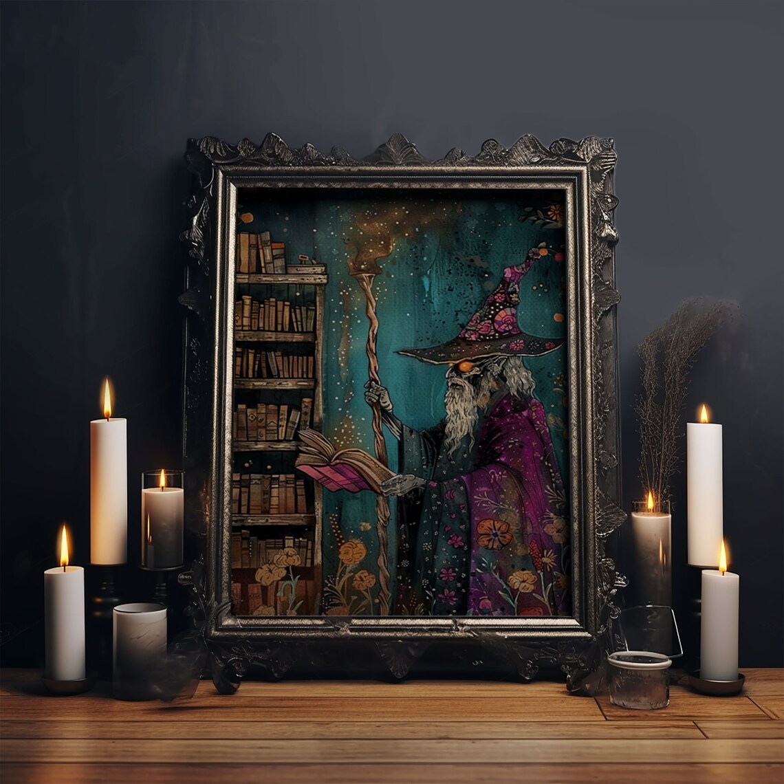 Halloween Eerie Wizard in Haunted Library, Gothic Art - Image 5