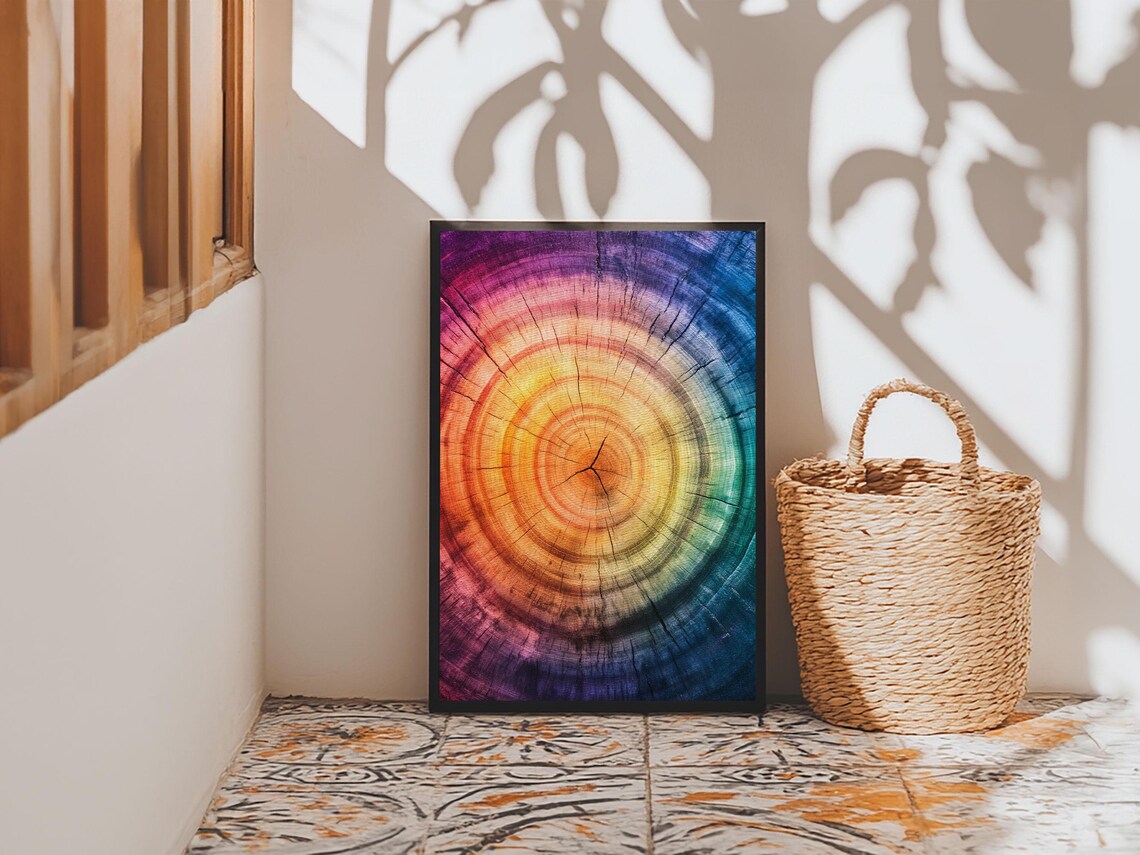Rainbow Tree Rings Framed Print Colorful Abstract Rustic Decor Modern Farmhouse Modern Decor Vertical Wall Art Living Room Decor - Image 5