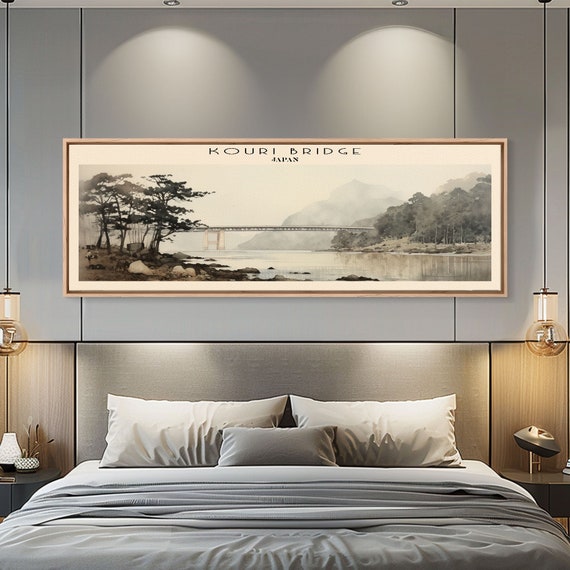 Kouri Bridge Japan Art Framed Print Travel Poster Panoramic Wall Art Home Decor Gift For Travel Lover Wall Hanging