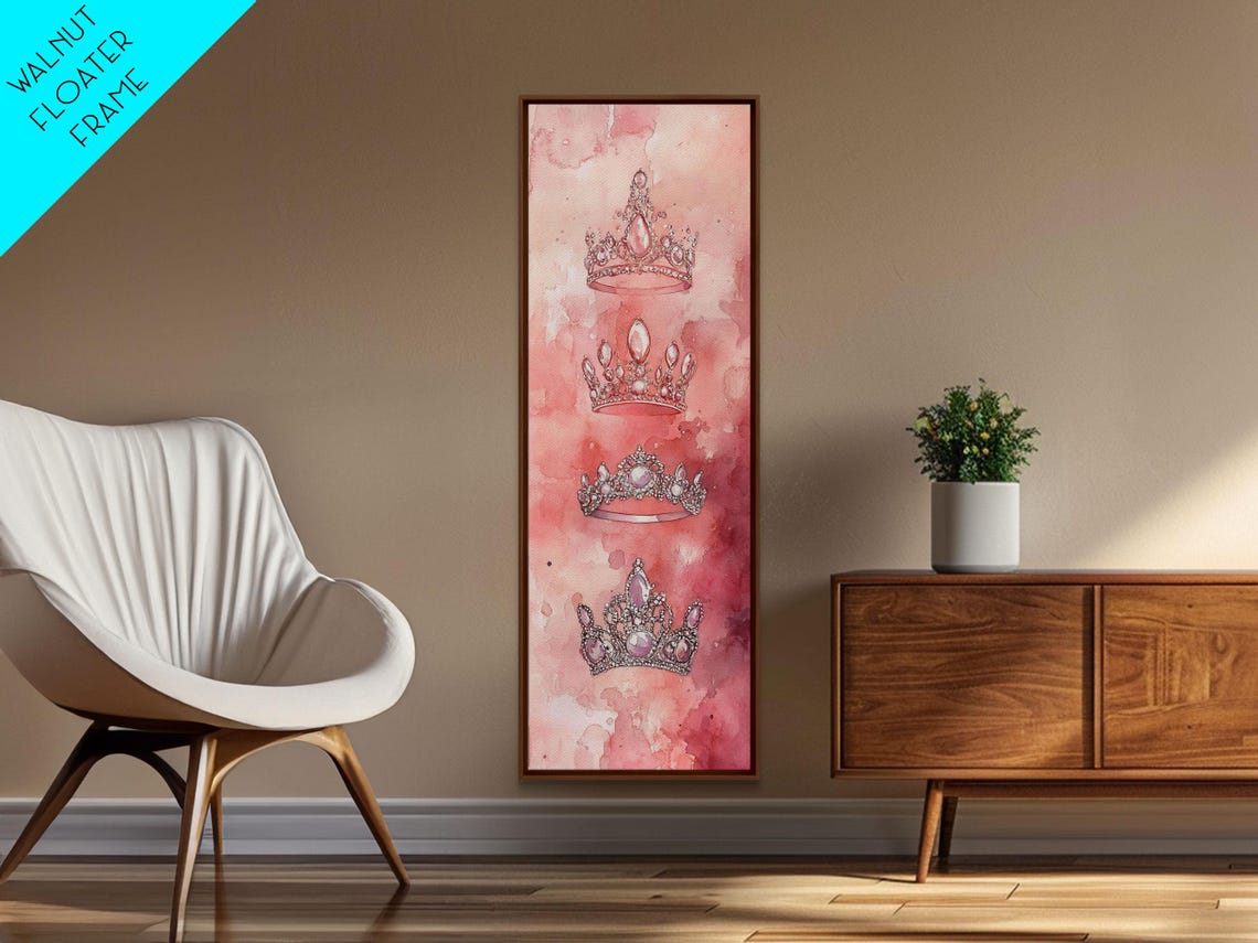 Diamond Crown Print Elegant Light Pink Wall Art Vertical Cottagecore Wall Art Decorative Feminine Whimsical Art Gift Idea - Image 4