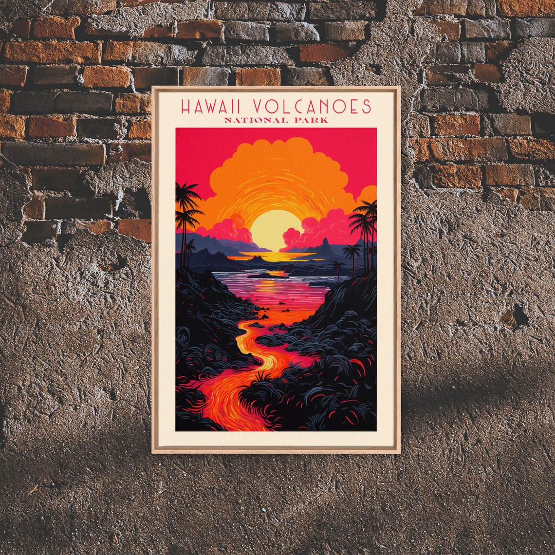 Hawaii Volcanoes National Park Travel Poster Art Print Wall Art Hawaii Travel Art Midcentury Modern Travel Decor Wall Art