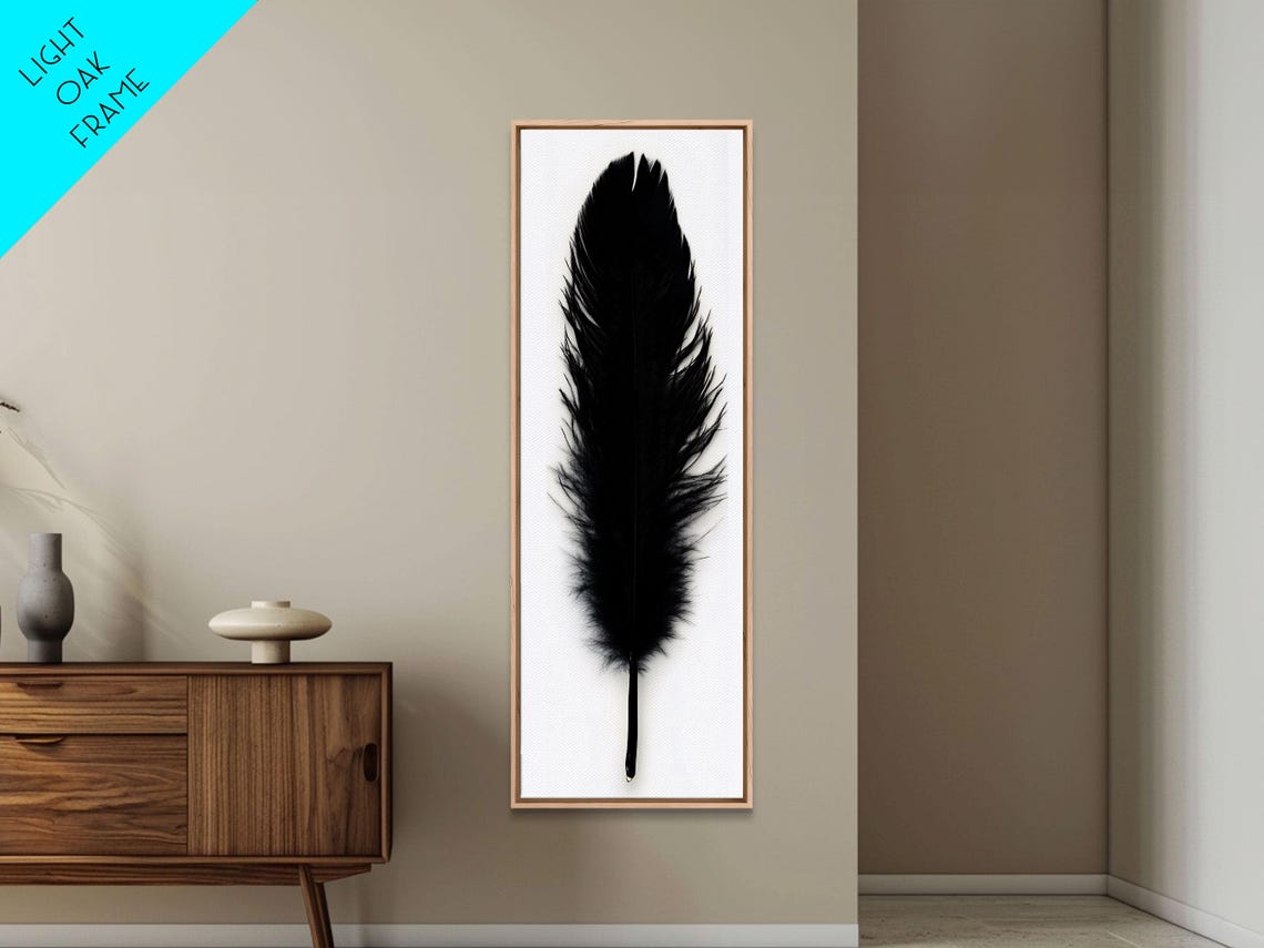 Minimalist Tall Black Feather On White Simple Modern Art Poster - Image 3