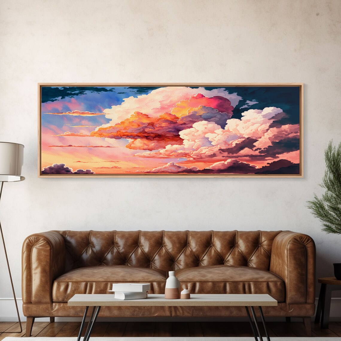 Watercolor Sunset Clouds Landscape Poster Print