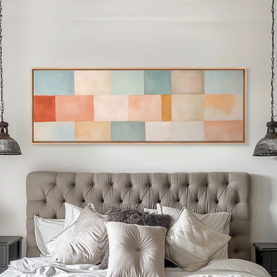 Midcentury Modern Style Abstract Square Framed Print Mcm Modern Wall Art Pastel Colors Large Horizontal Wall Art Print