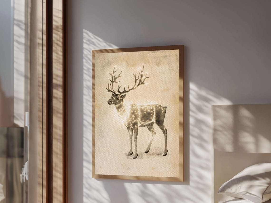 Majestic Stag With Large Antlers Sepia Sketch Christmas Animal Poster - Image 3
