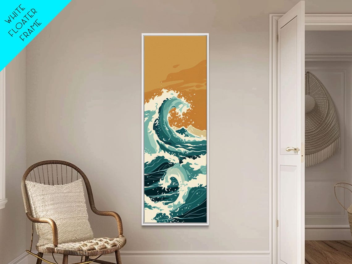 Great Wave Curling Teal Ocean Swirl Minimal Japanese Art Poster - Image 6